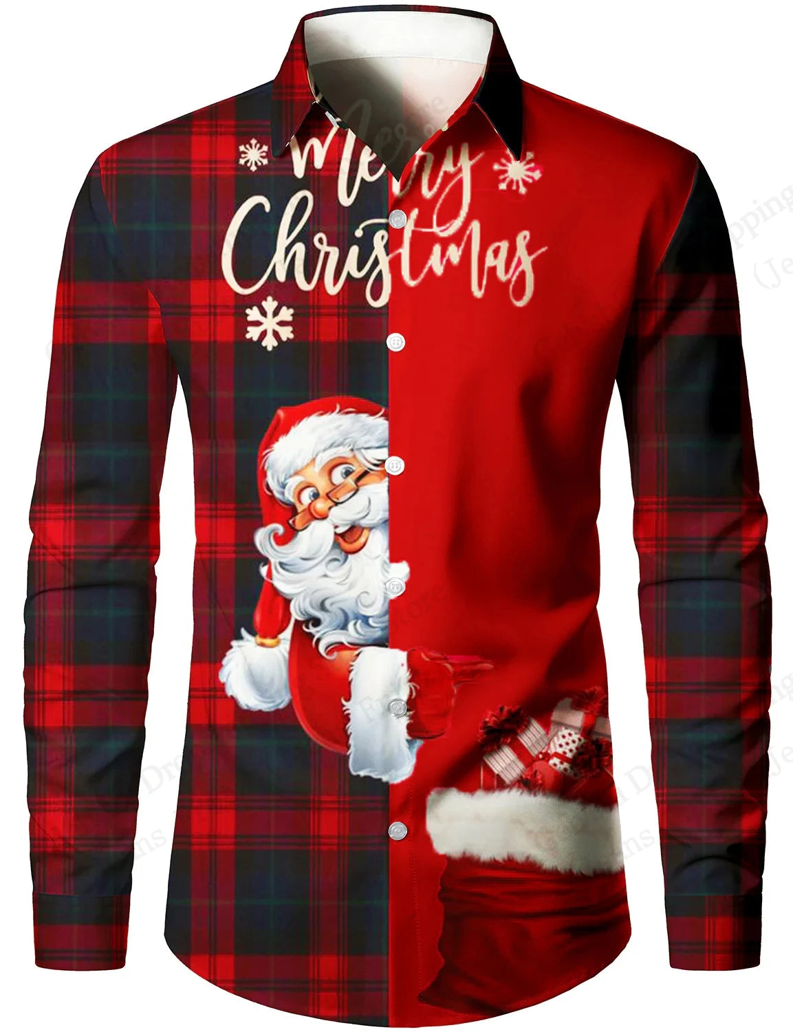 Men's Santa Claus Christmas Long Sleeve Shirt Reindeer Elk 3d Print Shirt Men Women Fashion Casual Shirts Blouse Xmas Clothes