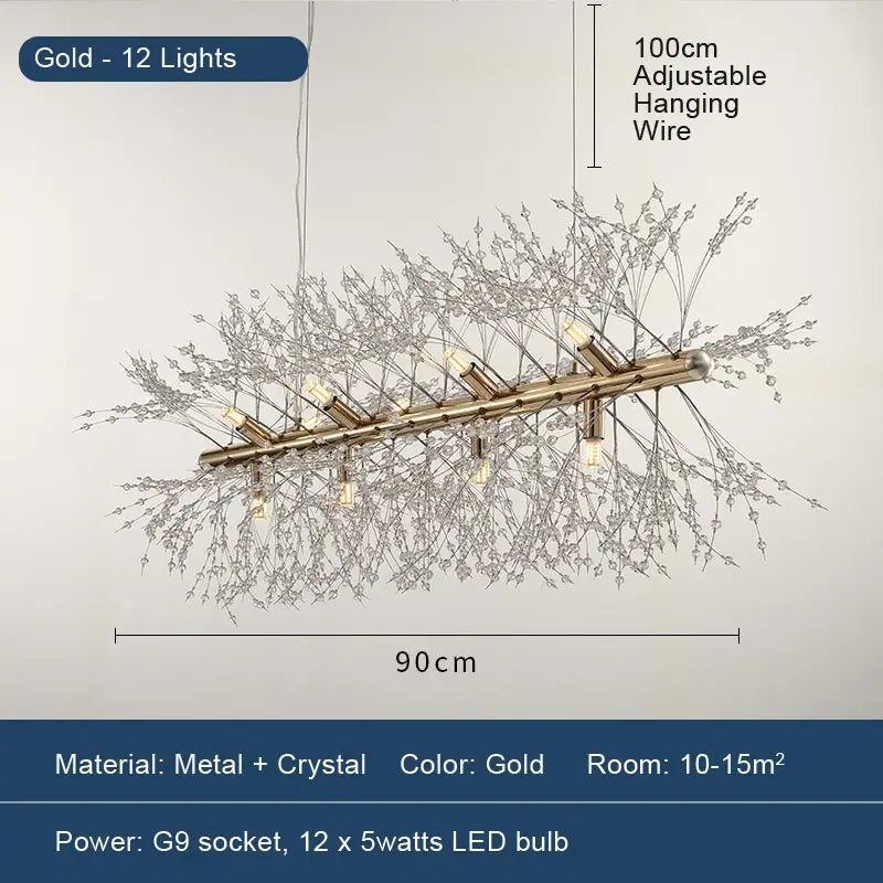 LED Dandelion Pendant Light Modern Crystal Beads Hanging Light Dining Room Living Room Bar Counter Home Decoration G9