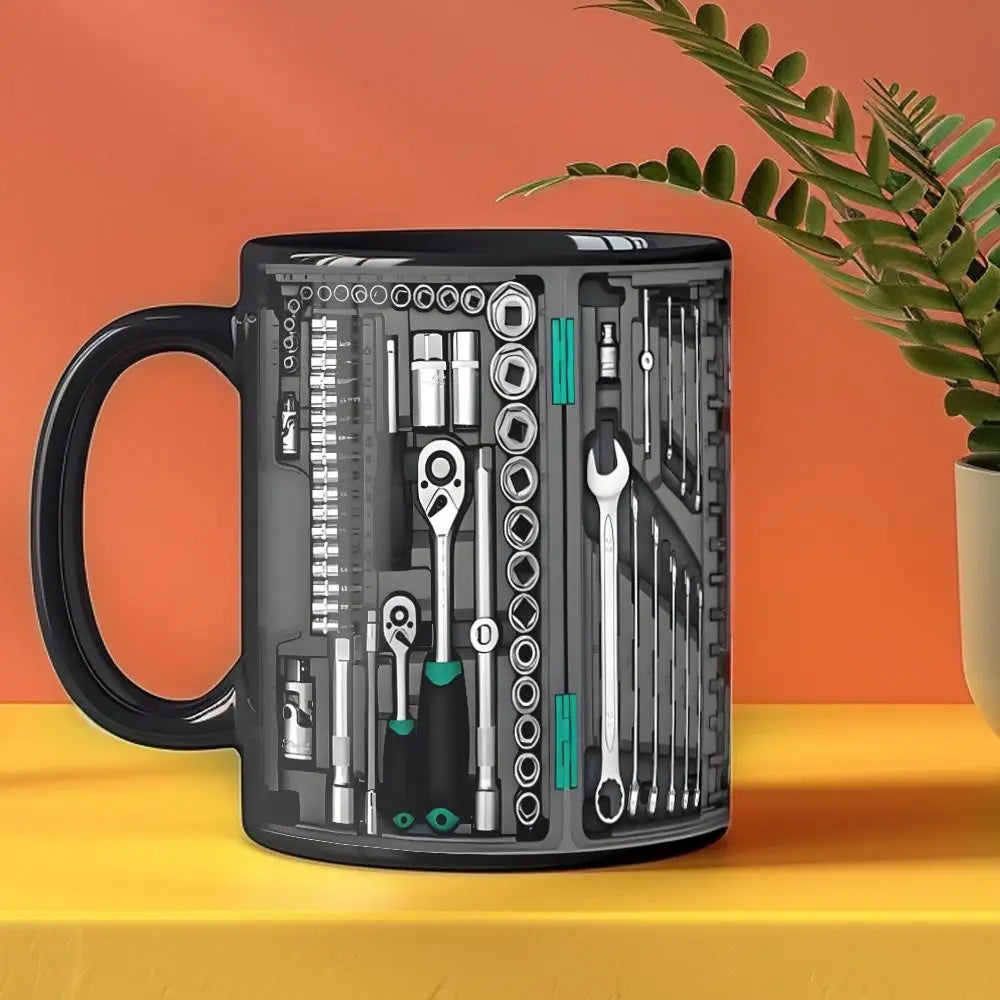 Funny 325ml Coffee Mug Ceramic Toolbox Design Mechanic Water Cup Sturdy Wrench Pattern Mechanic Mug Auto/Car Mechanic Gift