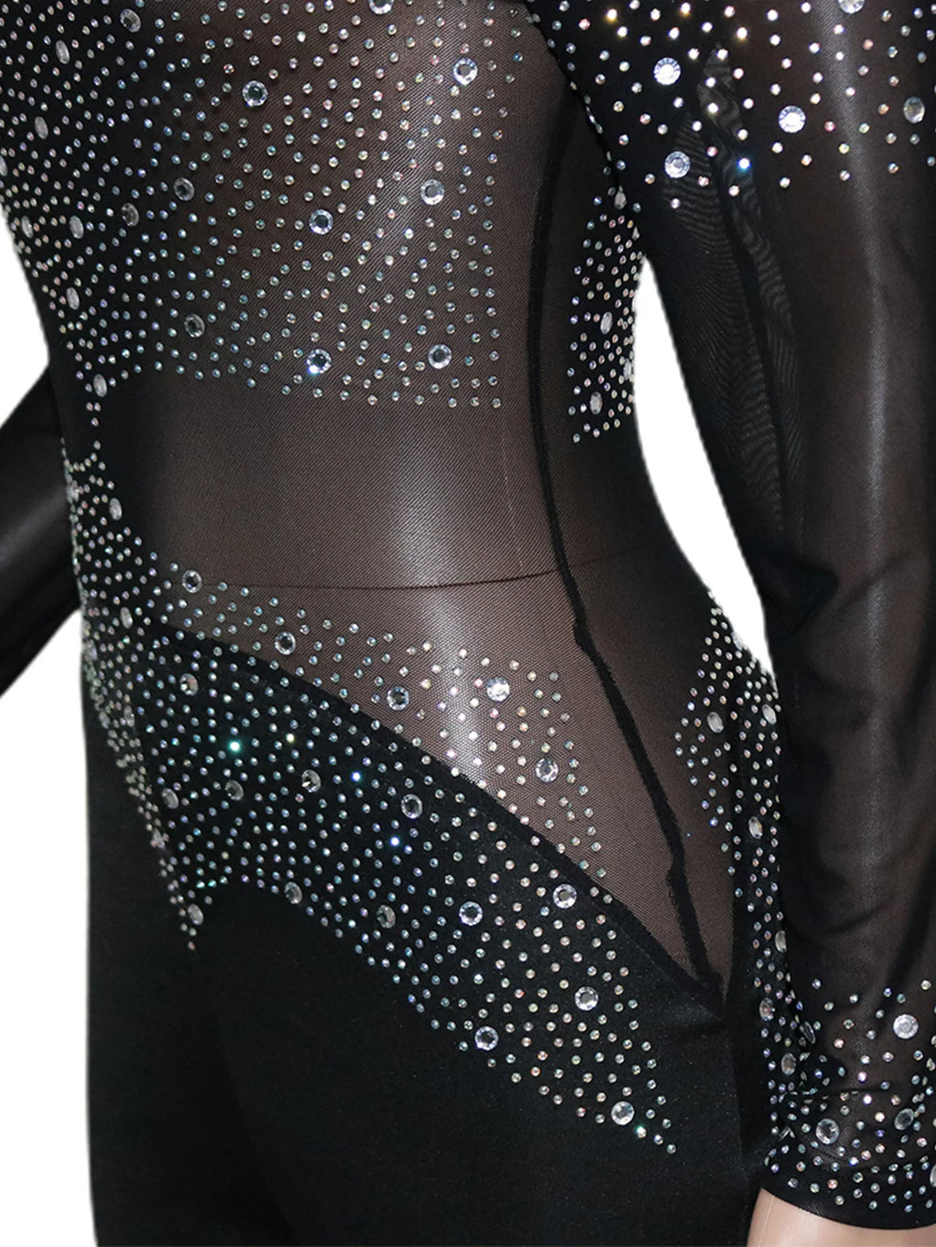 Sexy see through Rhinestone mesh bodycon jumpsuit women summer Long sleeve jumpsuits body birthday party club outfits bodysuit