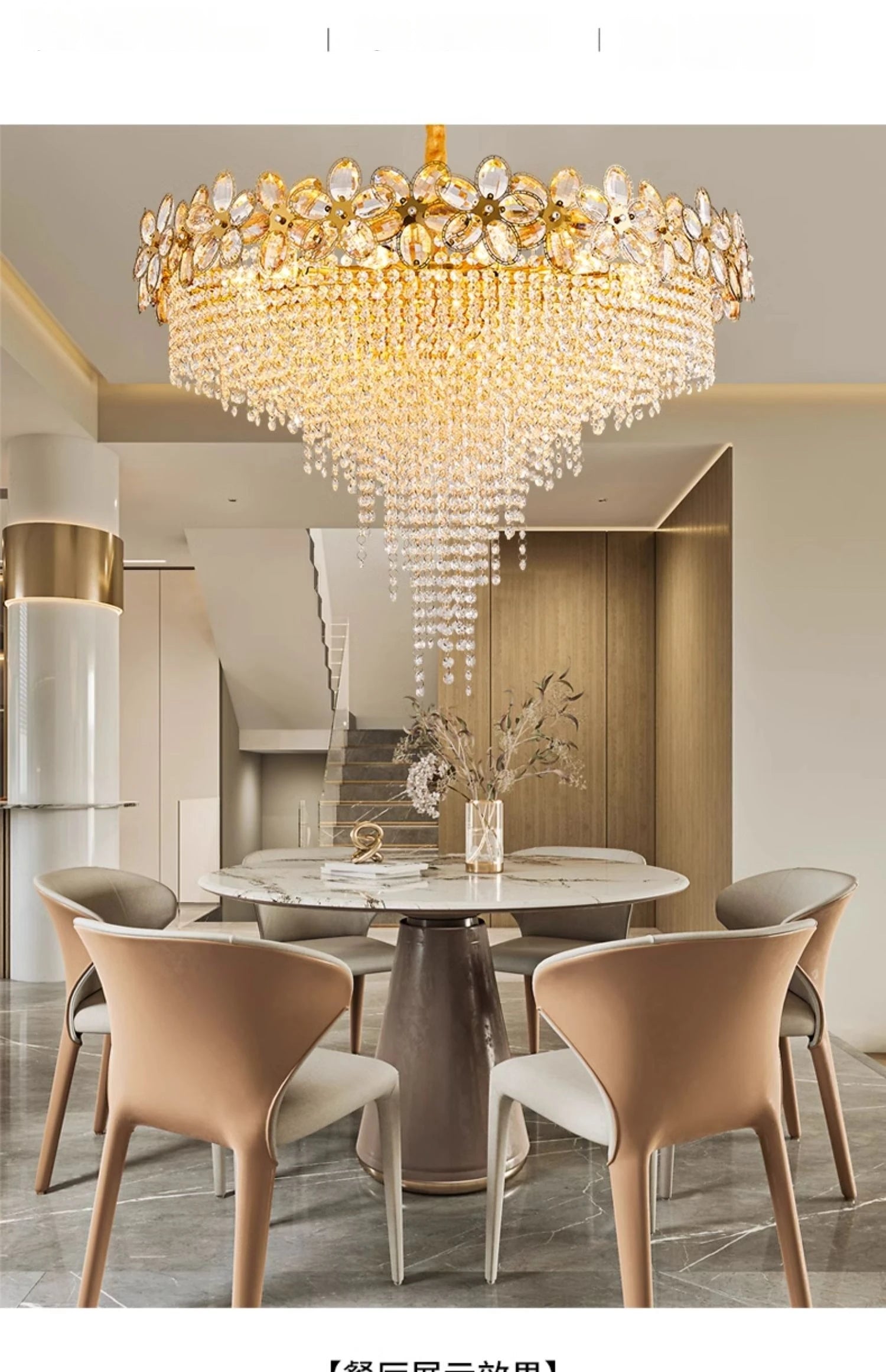 Modern Flower Crystal Tassel Chandelier Living Room Dining Room Gold Crystal Ceiling Pendant Lights Vila Lobby Lighting Fixtures