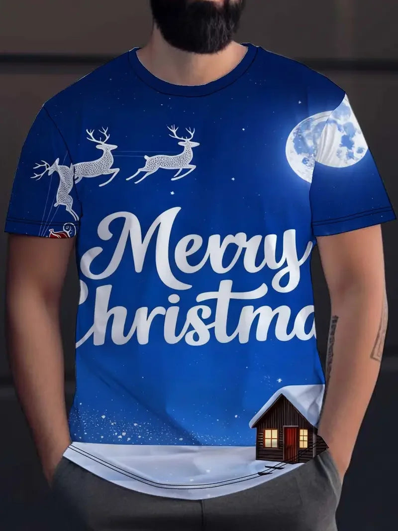 2026 Christmas T-Shirts Summer Funny Santa Claus Fashion Tops Tee Mens Shirts Summer Holiday Boys Casual Streetwear Clothing