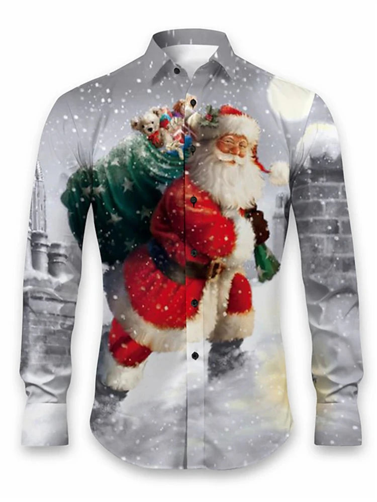 3D Fashion Printed Christmas Pattern Shirt For Autumn And Winter Casual men's Long Sleeve Shirt Street Design Harajuku Tops 2024