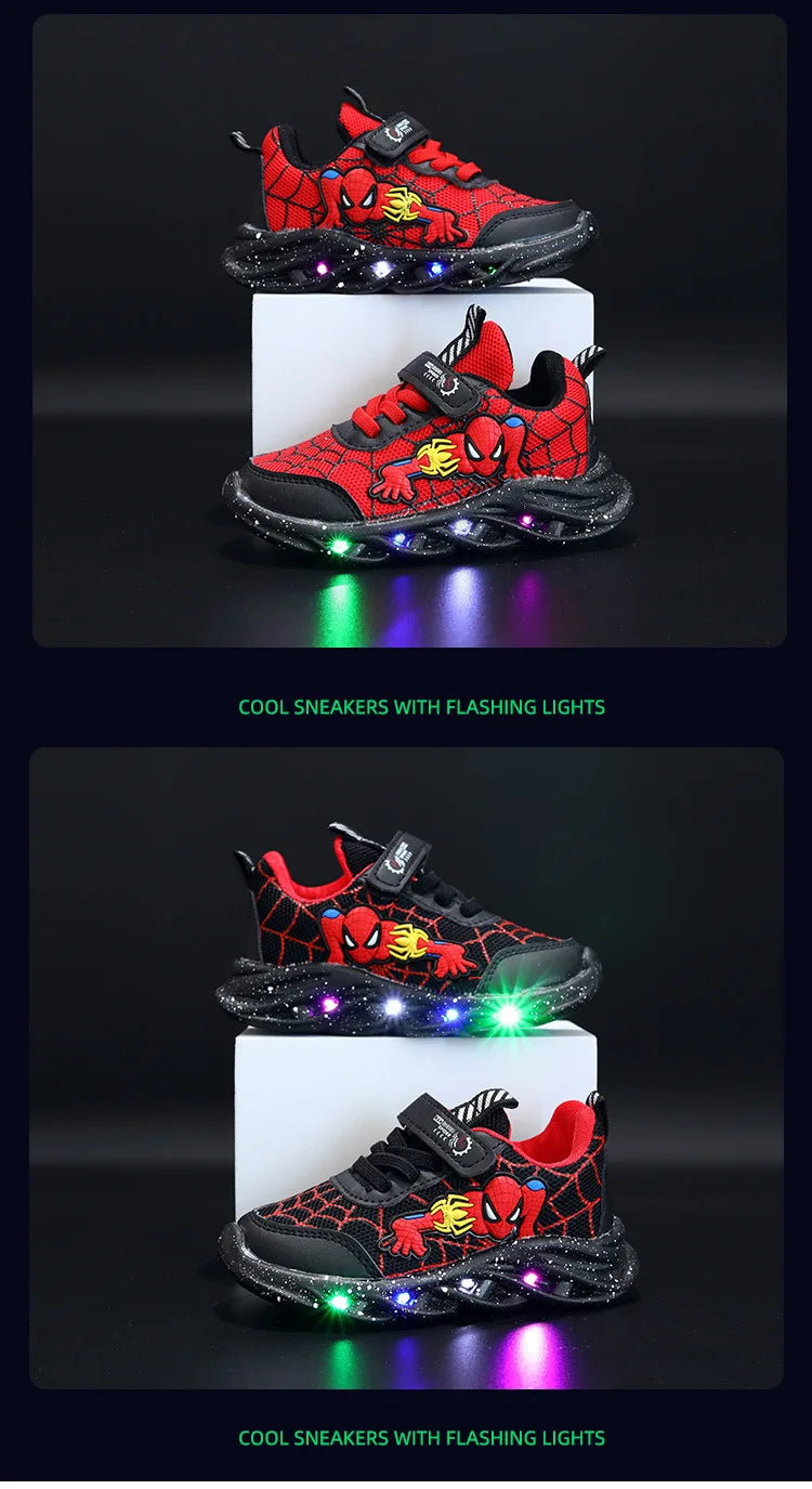 2023 New Spider-man Children's Shoes Boys Sneaker With Lights Spring Led Kids Boys Sports Children Shoes Casual