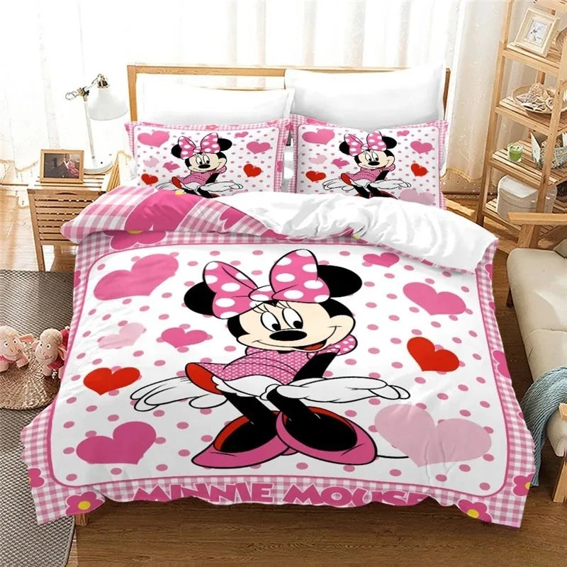 Disney Cartoon Bedding Set Mickey And Minnie Mouse 3D Print Duvet Cover With Pillowcase Bedclothes For Christmas New Year Gifts