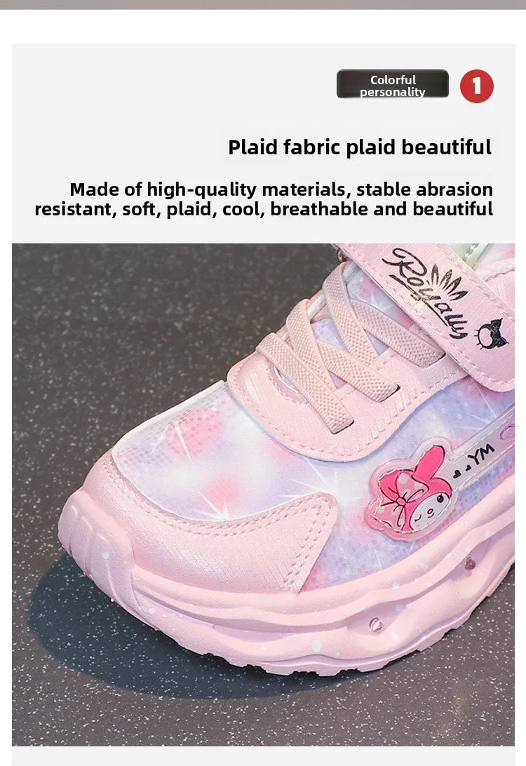 2025 New Light Up Girls Running Shoes Cartoon Leather Waterproof Breathable Anti Slip Trendy Kids Sneakers
