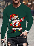 Men's Fun Christmas-style Long-sleeved T-shirt Santa Claus Printed Holiday Gift Couple's Shirt Casual Top  Men Clothing
