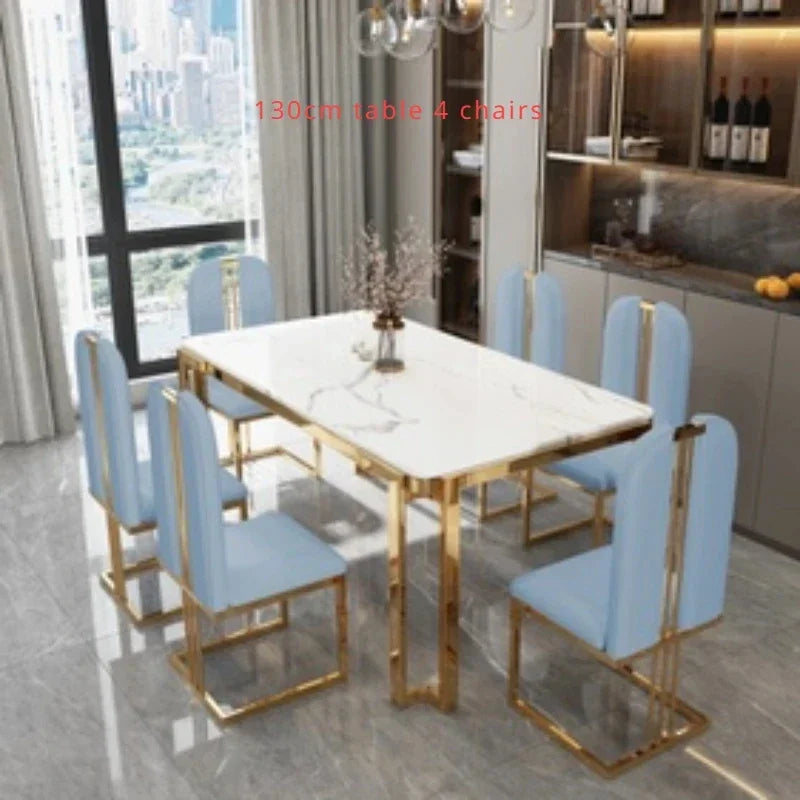 Unique Luxury Table Chairs Modern Legs Metal Design Rectangular Dining Table Space Saving Nordic Mesa De Comedor Funiture