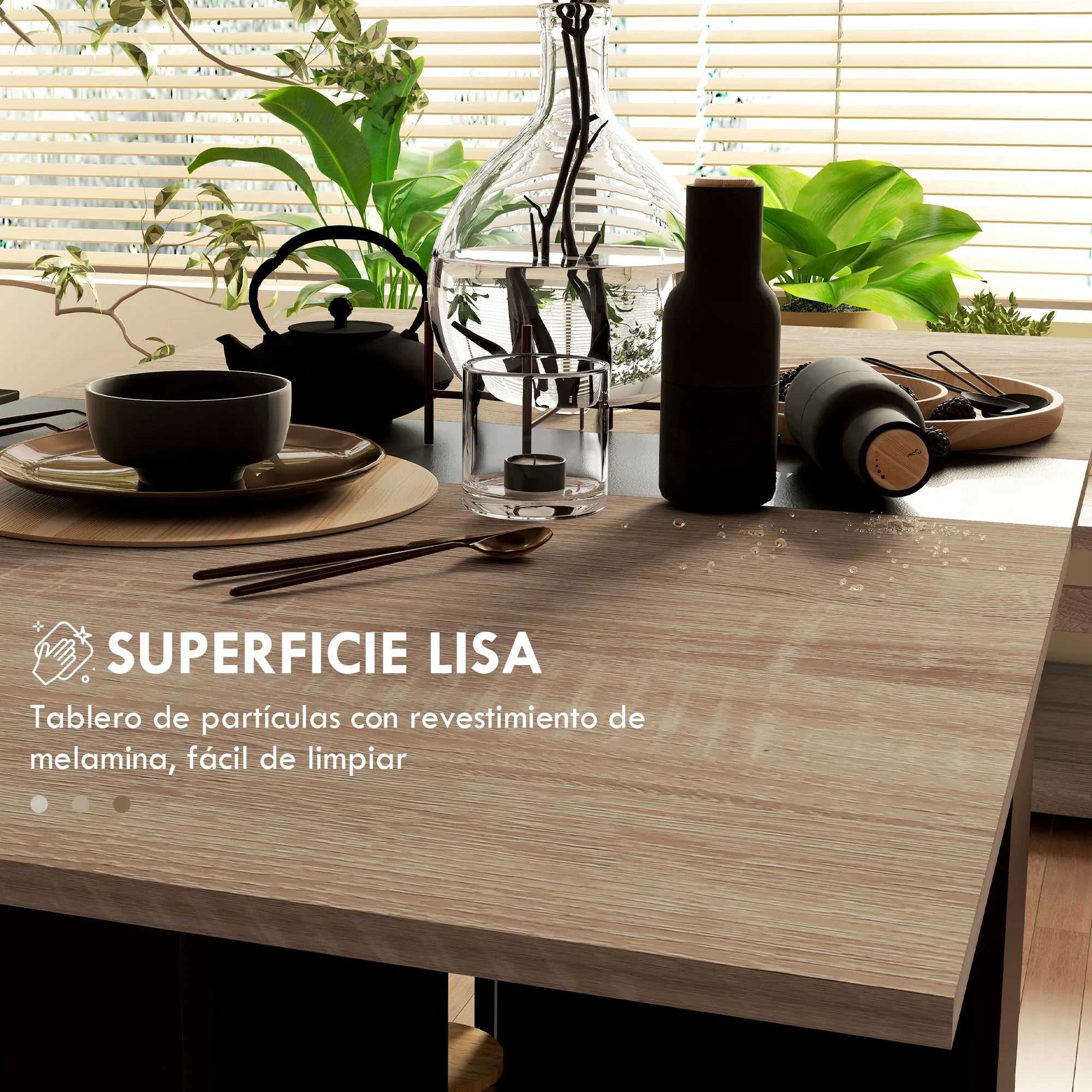 HOMCOM folding dining table with folding wings 75x140x74 cm Natural and black