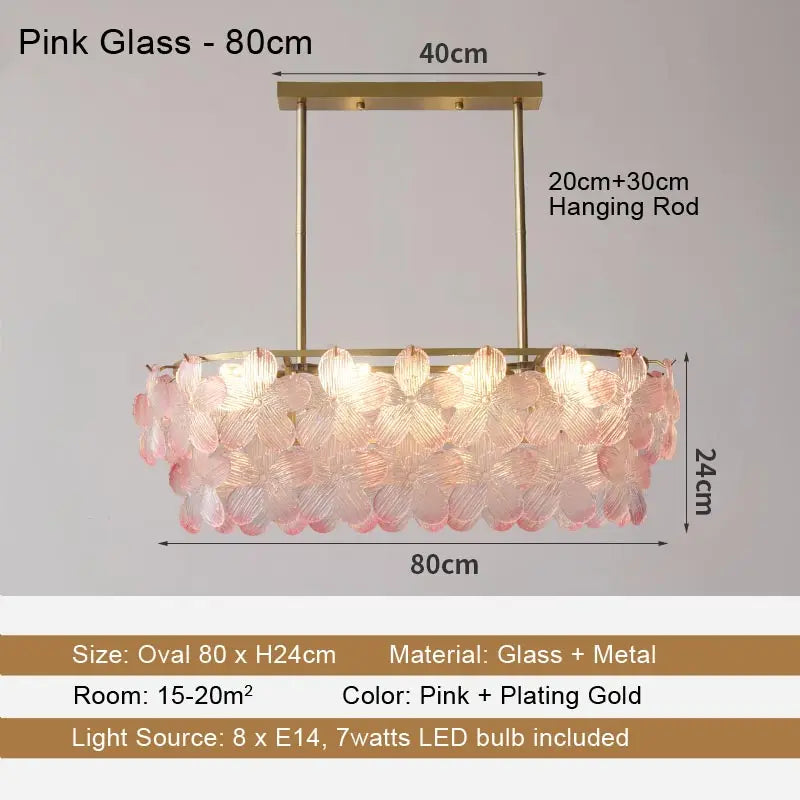 LED Glass Flower Pendant Light for Living Dining Room Bedroom Modern French Style Home Decoration Hanging Lamp E14