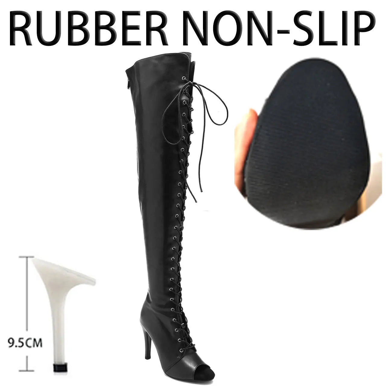 Black High Women Heels Soft Peep Toe Boots Stilettos Jazz Dance Over the Knee Shoes for Latin Dancing Big Size, match with women's dress