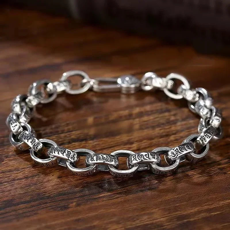 S925 Sterling Silver New Six-Character Mantra Bracelet Men Women Retro Trend Jewelry Gift