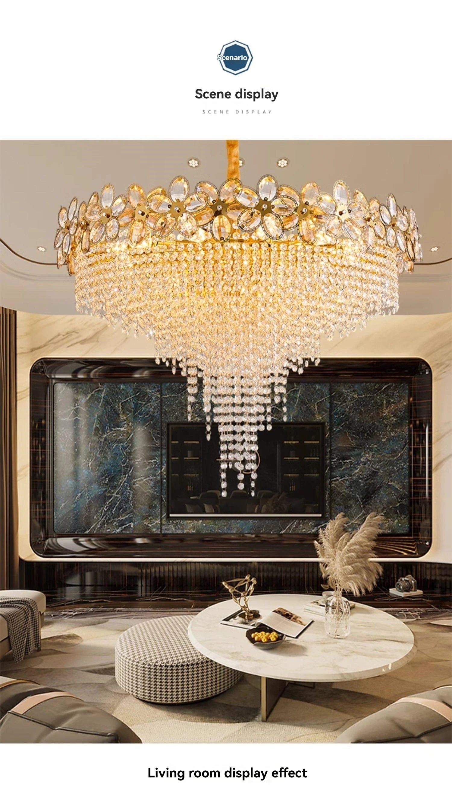 Modern Flower Crystal Tassel Chandelier Living Room Dining Room Gold Crystal Ceiling Pendant Lights Vila Lobby Lighting Fixtures