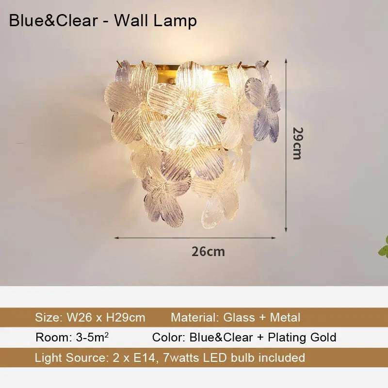 LED Glass Flower Pendant Light for Living Dining Room Bedroom Modern French Style Home Decoration Hanging Lamp E14