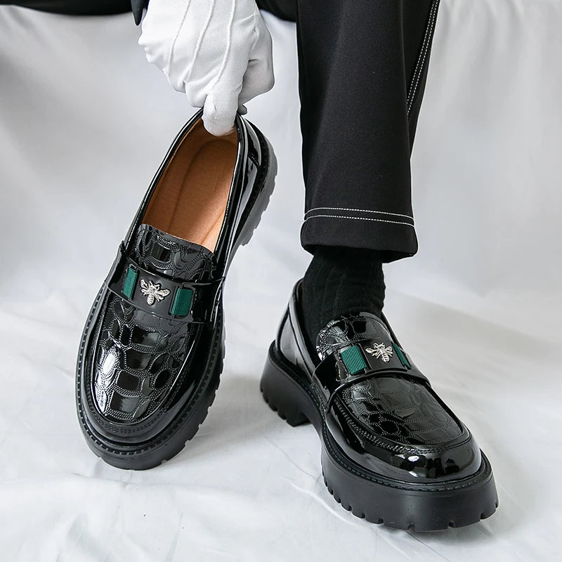 2025 Men's Round Toe Thick Soled Light Luxury Leather Shoes Loafers Non Slip Comfort Fashio Business Office Formal Shoes