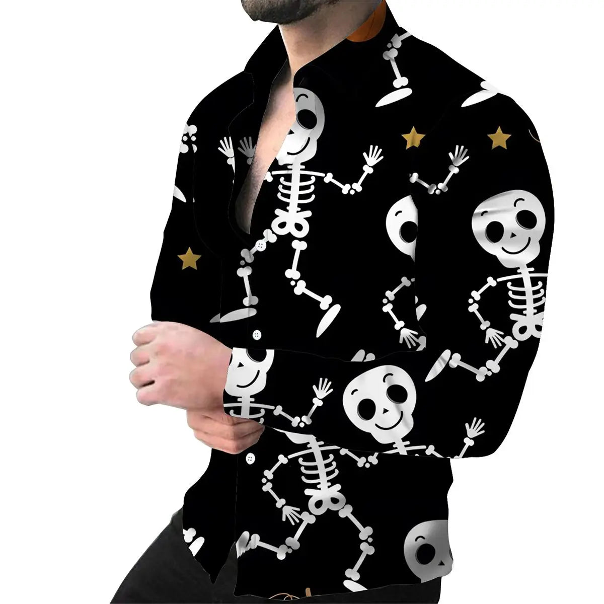 Autumn and Winter Christmas Pattern Printed Men's Long Sleeve Shirt Men's Casual Collar Cardigan Shirt Top Non Stretch Thin