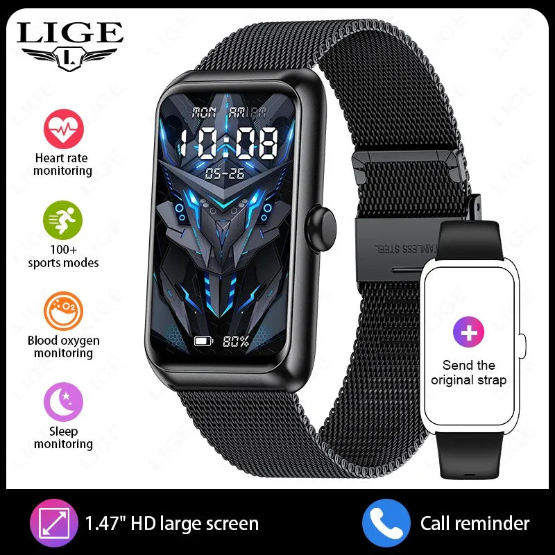LIGE 1.47" Sports Band Fitness Tracker Watches for Women Men with Heart Rate Sleep Monitor IP68 Waterproof Pedometer Smart Watch