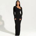 2025 Autumn Women Long-sleeved Diagonal Collar Slim-fitting Party Maxi Dresses Split Dresss