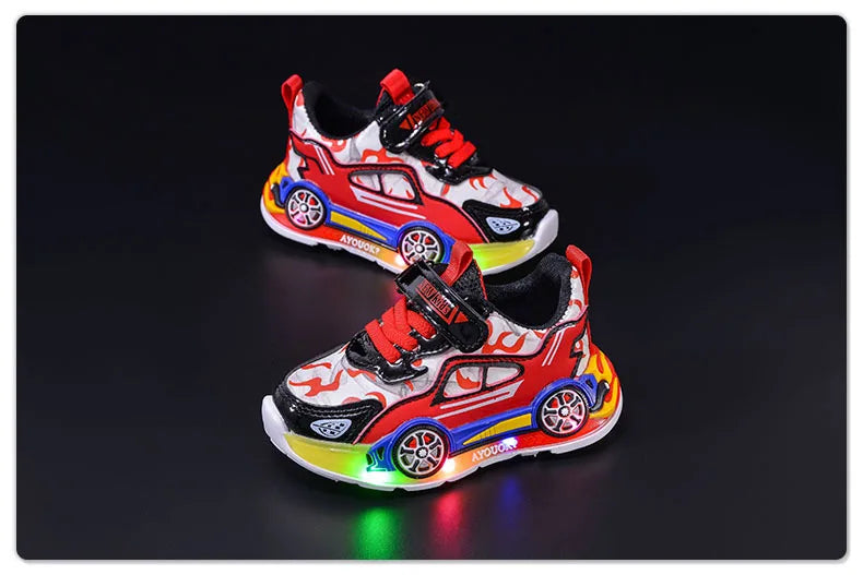 Spring Kids Shoes New Fashion Versatile Casual Shoe Anti Slip Cartoon Car Boy Shoe LED Lights Simple Trendy Sneakers Кроссовки