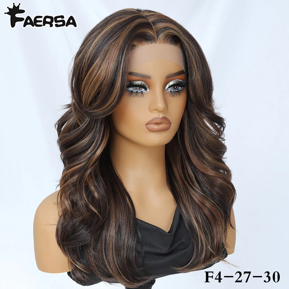 Layered Wigs 13x5x1T-Part Lace Wig With Bangs For Women 18 Inch Red Synthetic Lace Front Wig For Daily Use Ombre Brown Afro Wigs