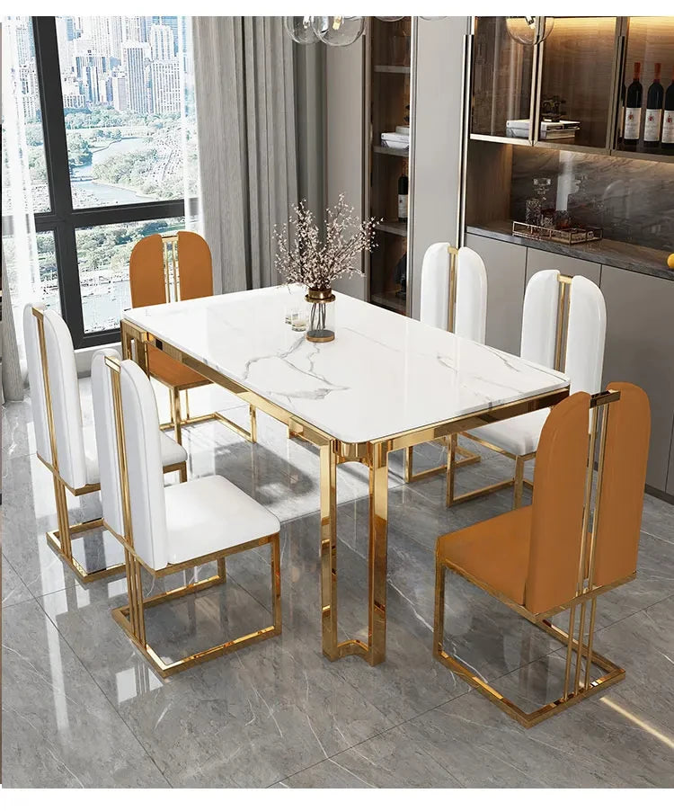 Unique Luxury Table Chairs Modern Legs Metal Design Rectangular Dining Table Space Saving Nordic Mesa De Comedor Funiture