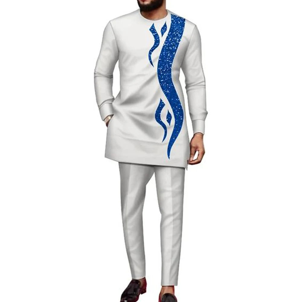 2025 New African Traditional Men's Suit Fashion Luxury Men's Suit Casual Loose Two Piece Set Holiday Wedding Men's Suit Kaftan