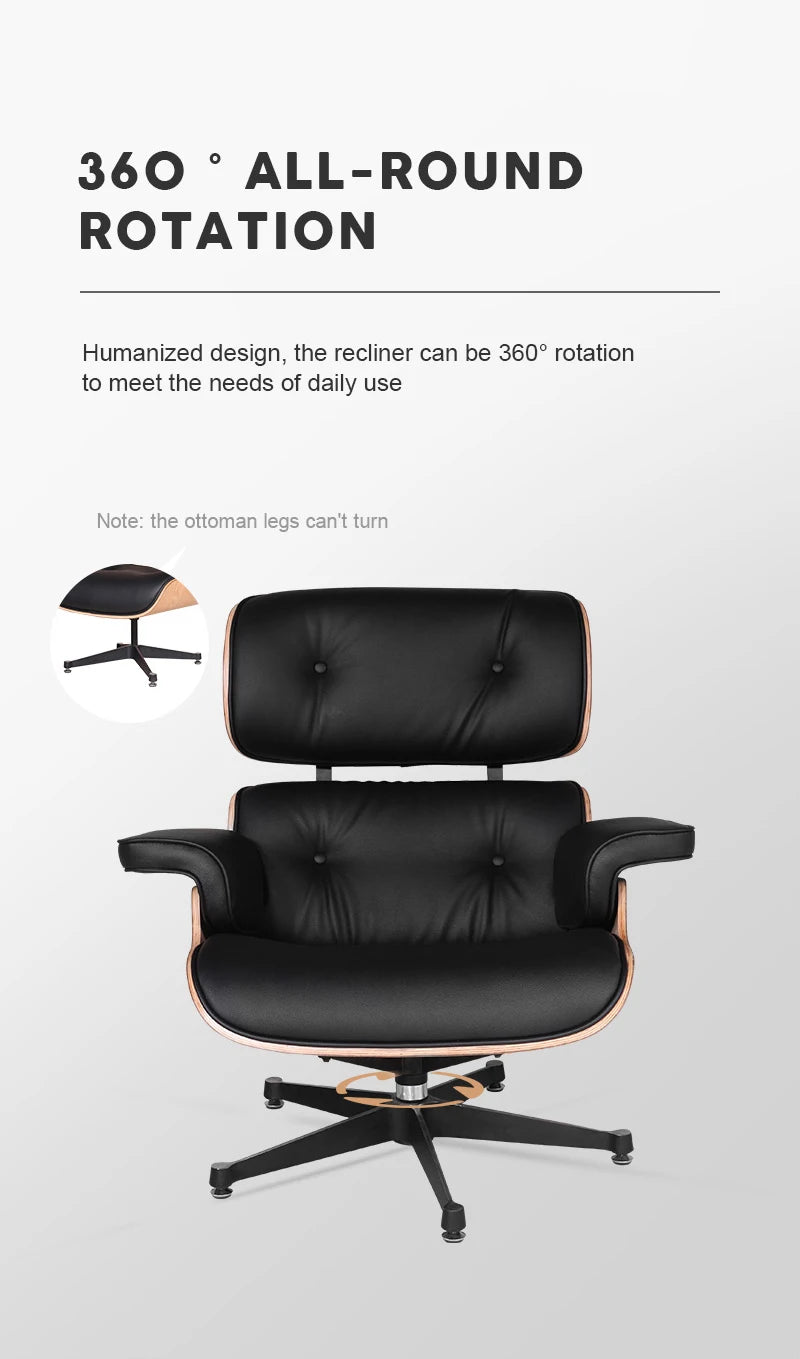 Top Layer Cowhide Classic Recliner Ottoman Light Rosewood Light   Walnut Armchair Swivel Lounge Chair Furniture Leisure Chair