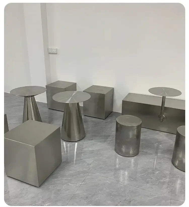 Nordic Creative Stainless Steel Dining Stool Home Light Luxury Living Room Sofa Side Table Balcony Storage Coffee Tables