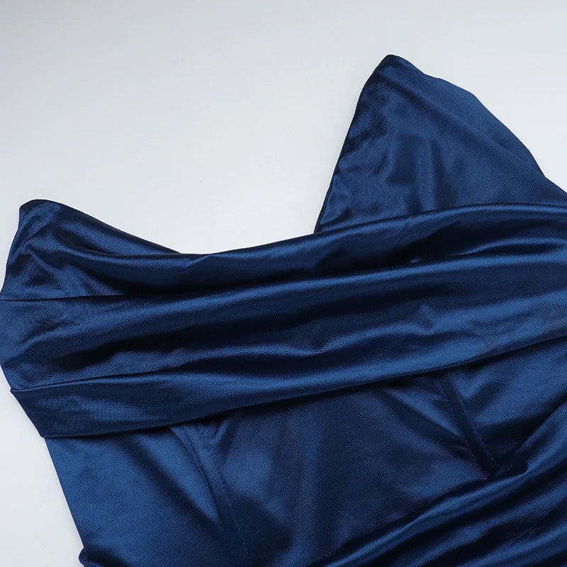 Autumn new European and American fashion temperament sexy slim deep V-waist satin slit dress female