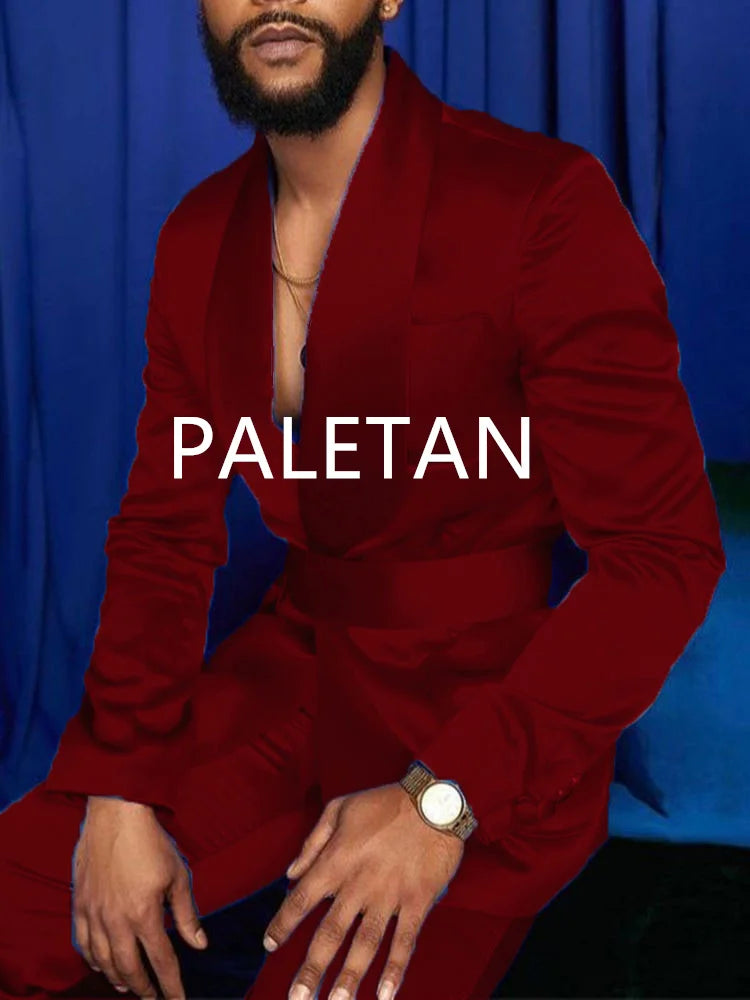 New Fashion Italian Silver Men Suits Satin Slim Fit Royal Blue Shiny Groom Prom Wedding Tuxedo Tailored Blazer Set Costume Homme