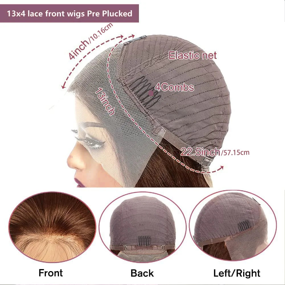 Chocolate Brown Body Wave Bob Wig 100% Human Hair 13x4 Transparent Lace Frontal Wig Short Bob Wig 10-16 Inch For Black Women