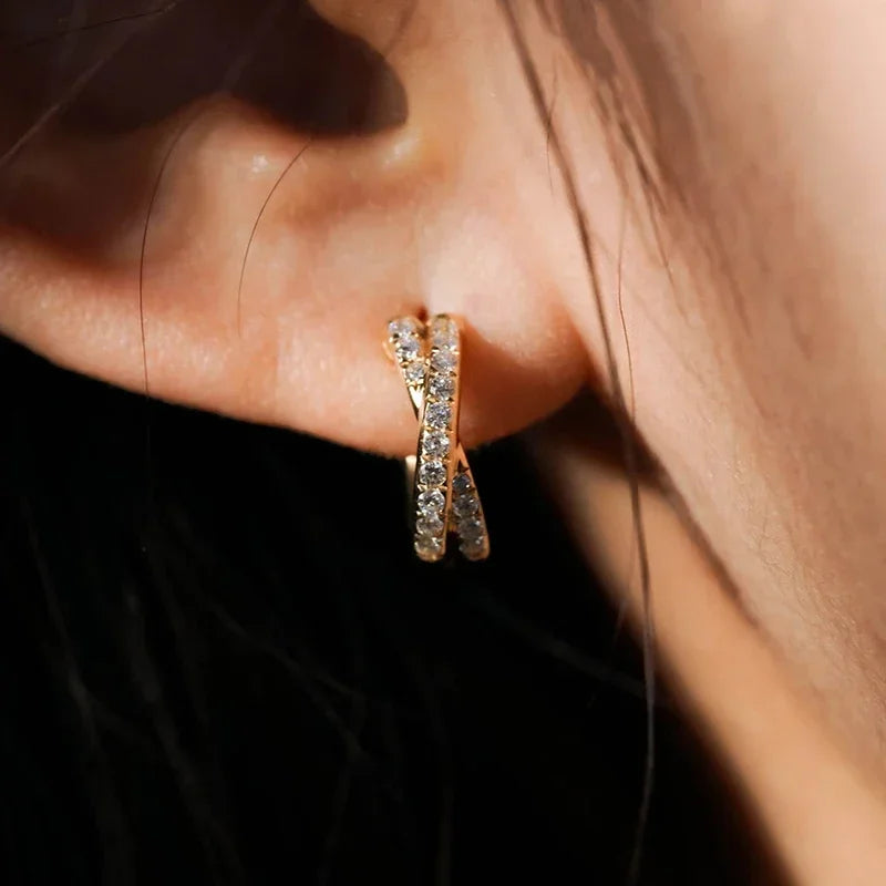 INZATT Real 925 Sterling Silver Zircon Cross 18K Gold Hoop Earrings for Women OL Geometric Fine Jewelry Minimalist Accessories