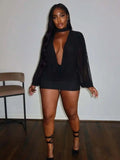 Scarf Dress Women See Through Sexy Irregular Full Sleeve Coquette Midnight Elegant Vacation Birthday Party Bodycon