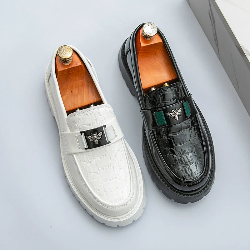 2025 Men's Round Toe Thick Soled Light Luxury Leather Shoes Loafers Non Slip Comfort Fashio Business Office Formal Shoes