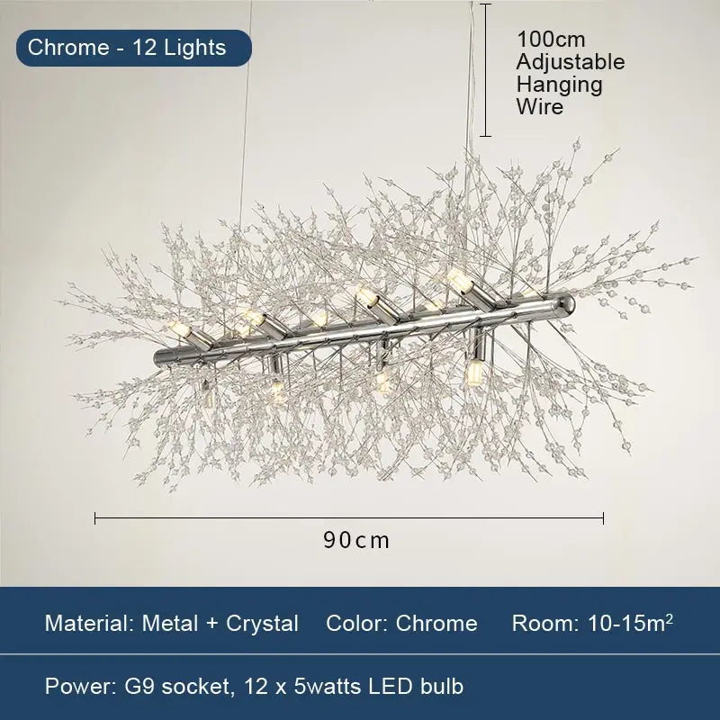 LED Dandelion Pendant Light Modern Crystal Beads Hanging Light Dining Room Living Room Bar Counter Home Decoration G9
