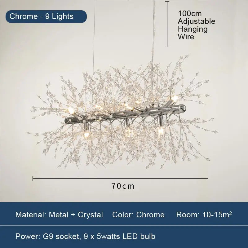 LED Dandelion Pendant Light Modern Crystal Beads Hanging Light Dining Room Living Room Bar Counter Home Decoration G9