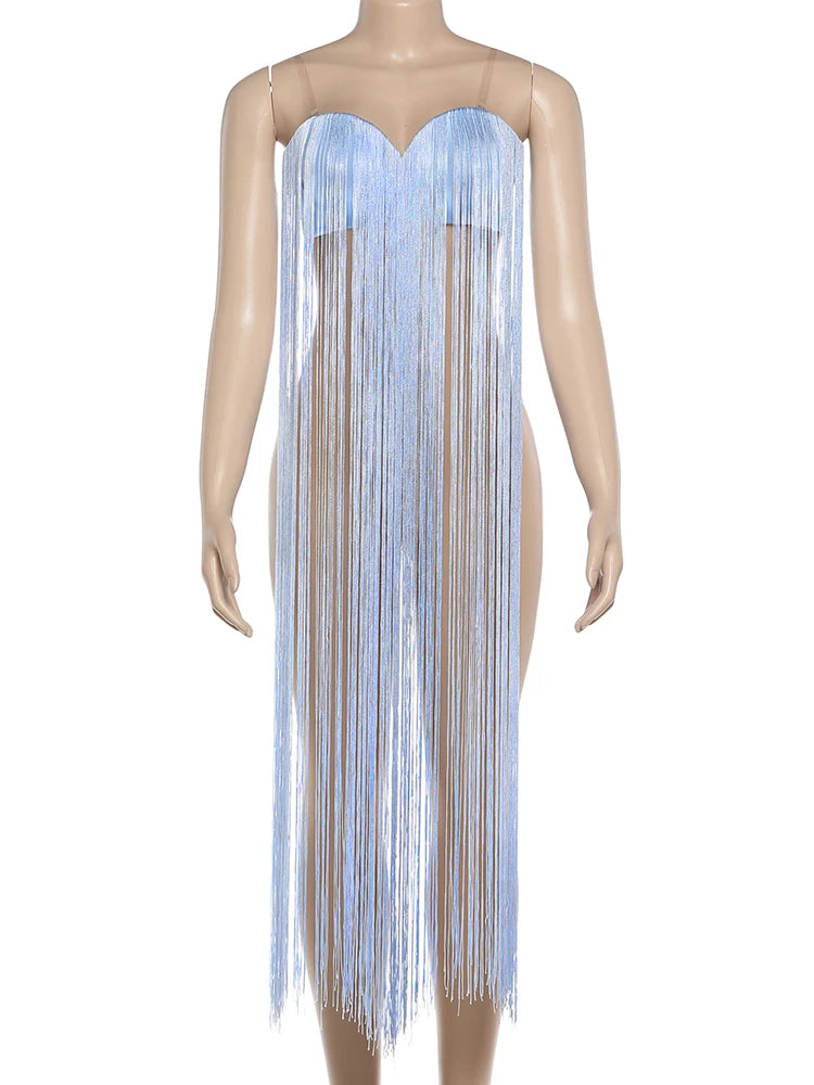 Nibber Club Long Tassel Camisole Women Invisible Straps Summer New Trend Hipster Beach Vacation Matching Fashion Sexy Tank Tops