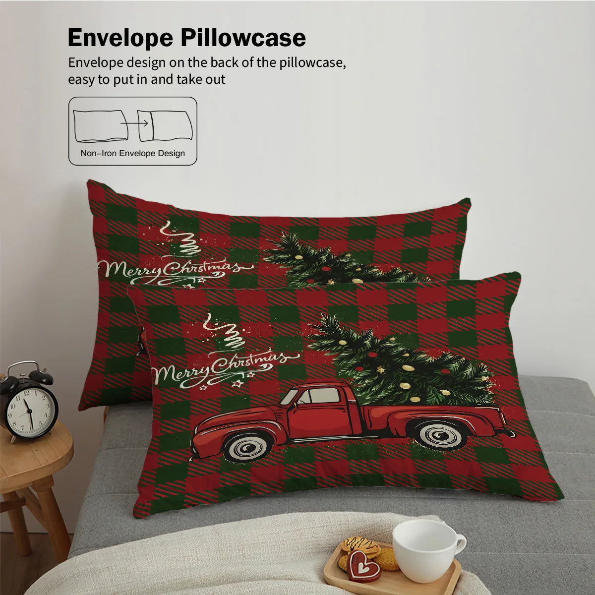 3pcs Checkered Christmas Coreless Duvet Set with Multiple Sizes for Bedrooms Dormitories, Soft and Comfortable, Machine Washable