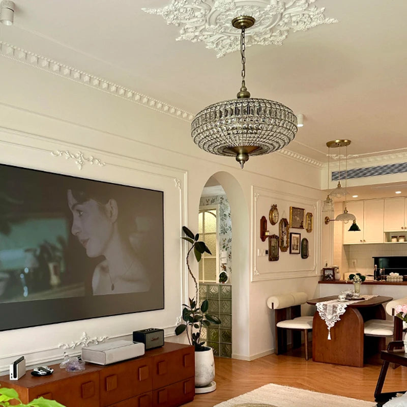 American Vintage K9 Crystal Pendant Light Copper Led Chandelier For Living Room Villa Hotel Dining Room Decoration Hanging Lamp