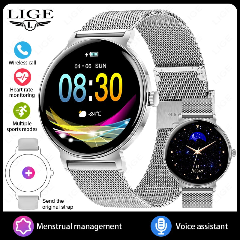 LIGE Ultra-thin Smart Watch Ladies Bluetooth Call Custom Dial Sport Heart Rate Health Tracking Watch Waterproof Women Smartwatch