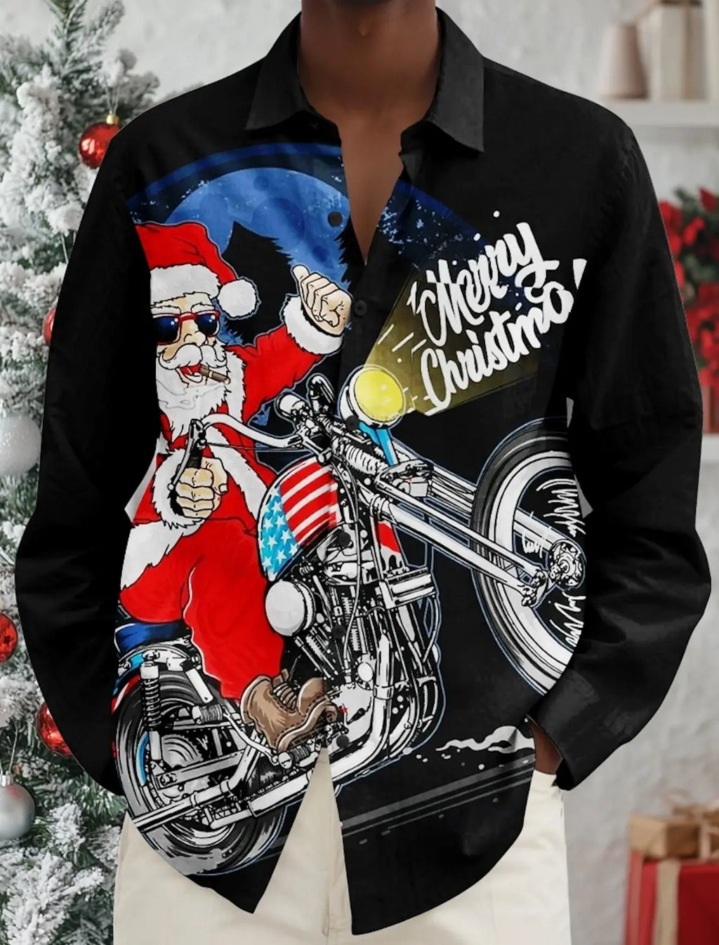 Christmas Theme Men's Christmas Trees Printed Shirts Snowflake Gradient Graphics Button Up Long Sleeve Shirts Fashion Tops Thin
