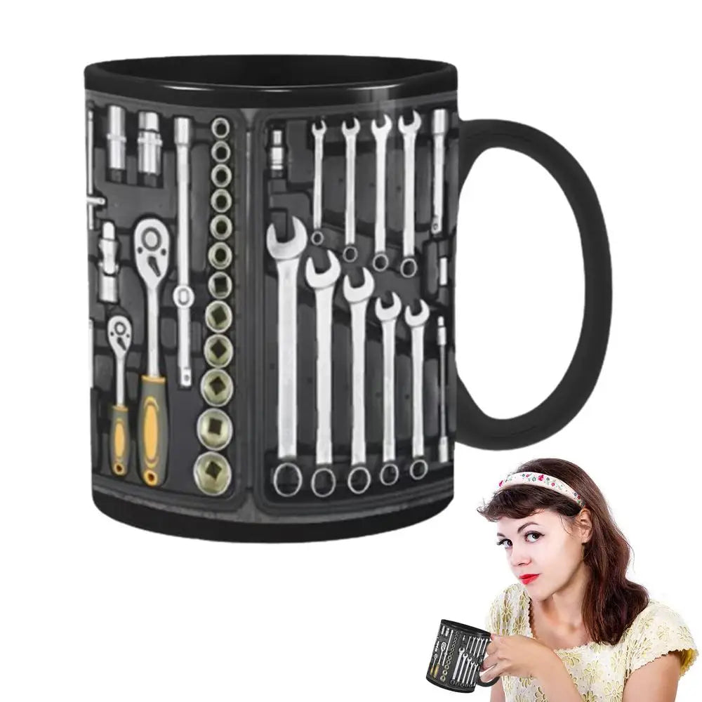 Mechanic Black Mug Black Ceramic Coffee Cup For Mechanics Large Toolbox Coffee Cup Tea Mug For Water Whiskey Soup Juice Wine