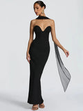 Mozision Off-shoulder Backless Sexy Maxi Dress Women Gown Elegant Zipper Halter Sleeveless Bodycon Club Party Long Dresses