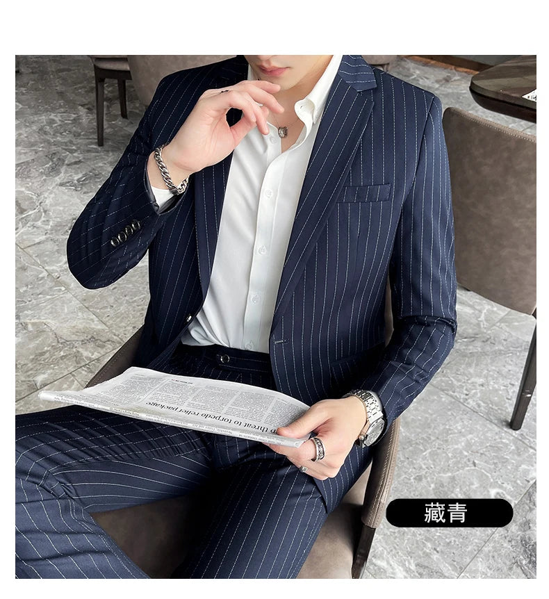 Men's High-End Boutique Suit And Trousers Set British Wedding Party Fashion Business Casual Trendy Two-Piece Ensemble