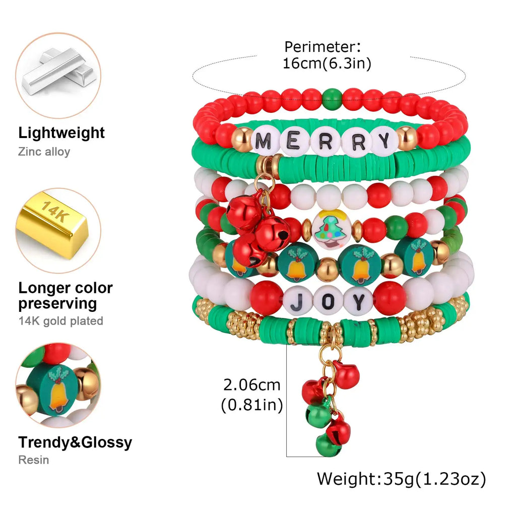 Colorful Multi-layer Bracelet Set, Snowflake Small Bell Charm Bracelet for Women Girl, Fashion Jewelry Festival Gift