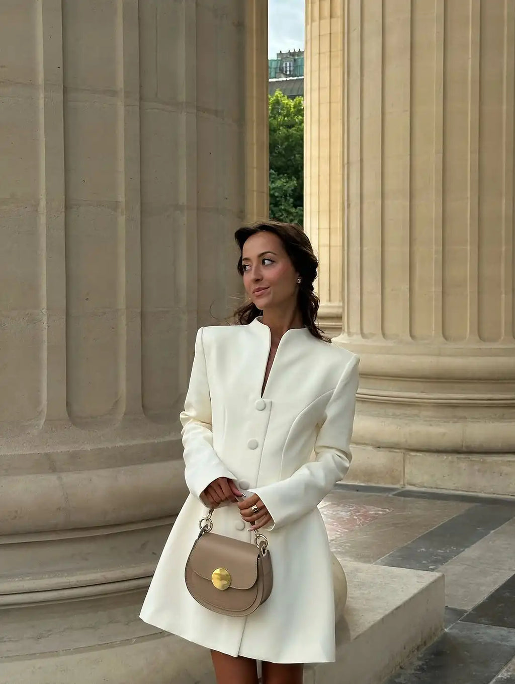 Elegant Stand Collar Mini Dress Women Casual Single Breasted Full Sleeve Cinched-waist Short Dresses Lady Evening Dinner Gowns