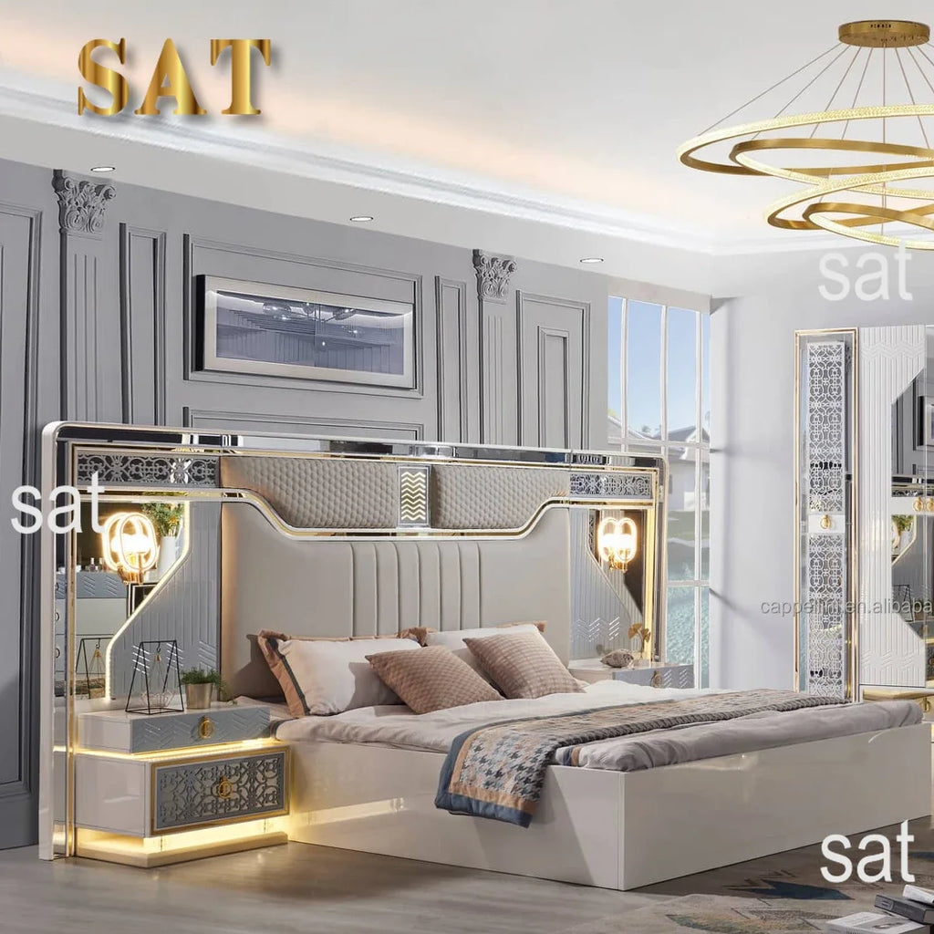 #Modern Deluxe Bedroom Furniture Bedroom Set Bed White Leather Bed Home Furniture Bedroom Set Standard Size