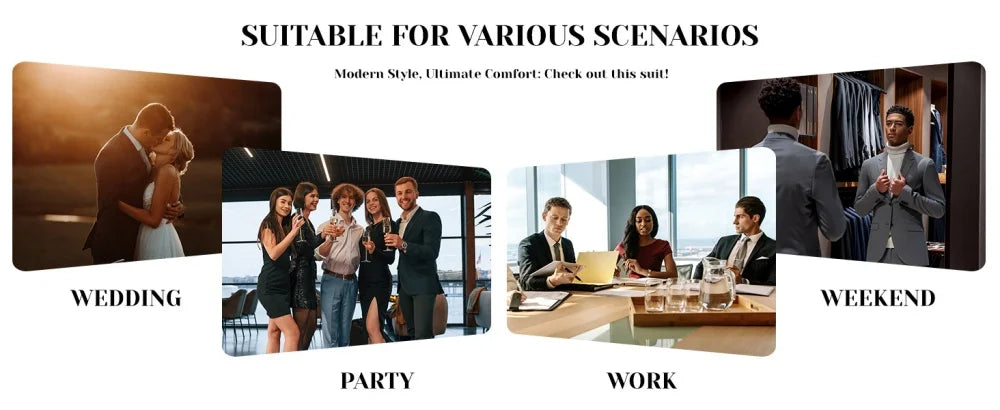 Men's slim fit suit 3-piece set, double breasted ball tailcoat, formal casual jacket, vest, pants