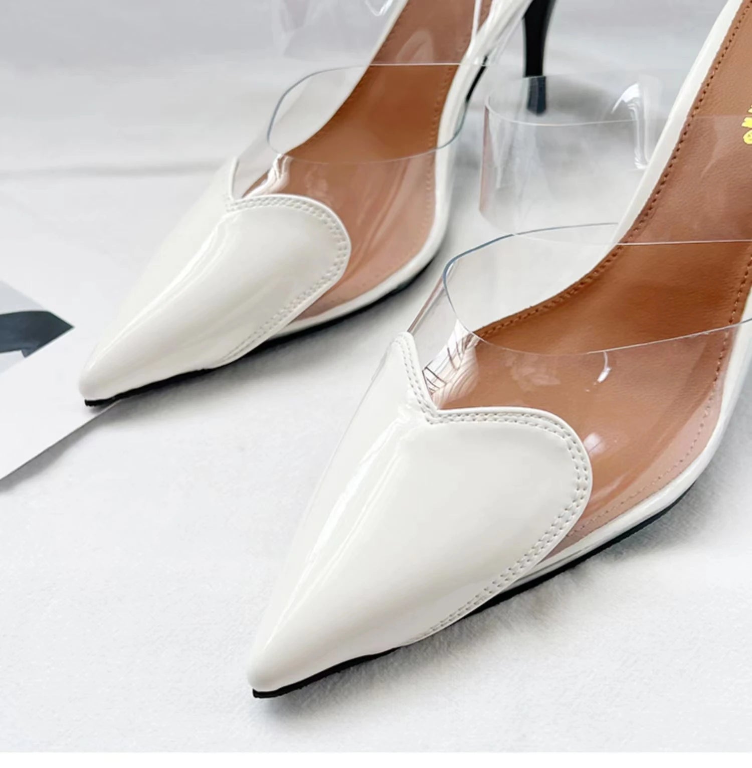 Elegant Pointed Toe Transparent PVC Heart High Heels Mules Slipper Shoes Women 2025 Black White Red Shoes Luxury Designer Pumps