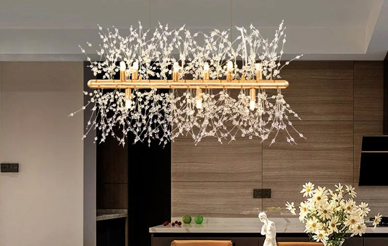 LED Dandelion Pendant Light Modern Crystal Beads Hanging Light Dining Room Living Room Bar Counter Home Decoration G9